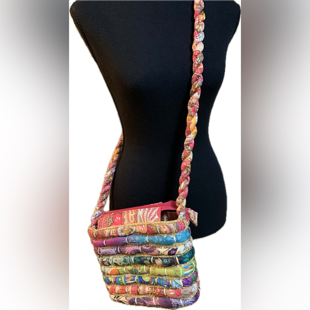 Cappelli Straworld Woven Straw Crossbody Bag with Colorful Fabric Accents - Picture 2 of 11